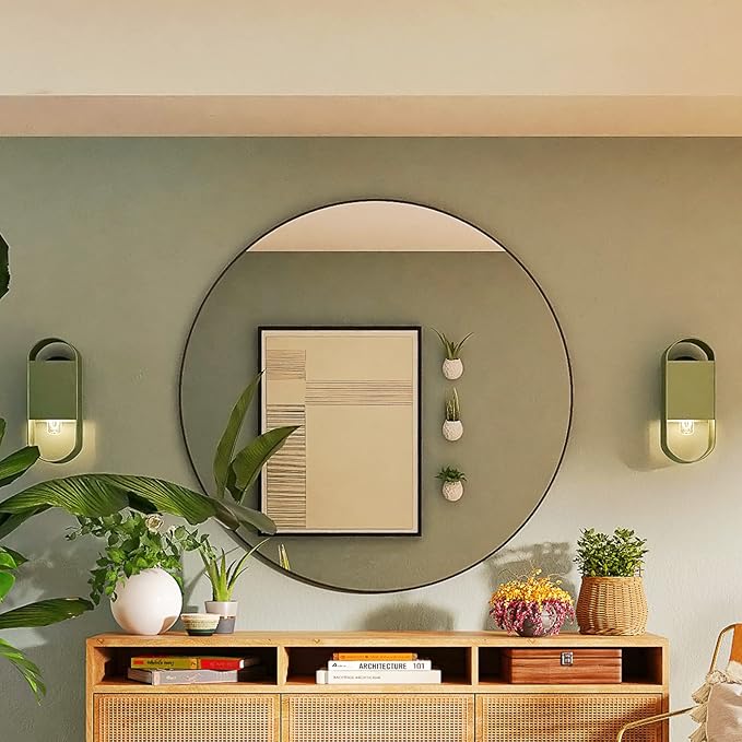 BEAUTYPEAK Circle Mirror Black 36 Inch Wall Mounted Round Mirror with Brushed Metal Frame for Bathroom, Vanity, Living Room, Bedroom, Entryway Wall Decor (Black, 36 Inches)