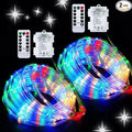 JMEXSUSS 2 Pack Christmas Lights Battery Operated Rope Lights Outdoor Waterproof Total 200LED 8 Modes Battery Powered String Lights with Remote for Car Trampoline Tree Christmas Decor (Multicolor)