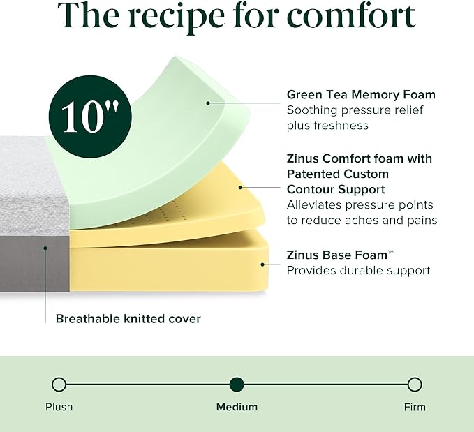 ZINUS 10 Inch Ultima Memory Foam Mattress [New Version], King, Fiberglass Free, Medium Firm Feel, Breathable Airflow Memory Foam, Certified Safe Foams & Fabric, Mattress in A Box