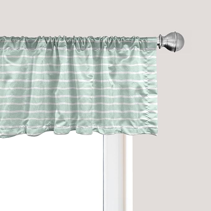 Ambesonne Pastel Window Valance, Horizontal Wavy Lines White Striped Abstract Soft Toned Nautical Art Display, Curtain Valance for Kitchen Bedroom Decor with Rod Pocket, 42" x 12", Almond Green White