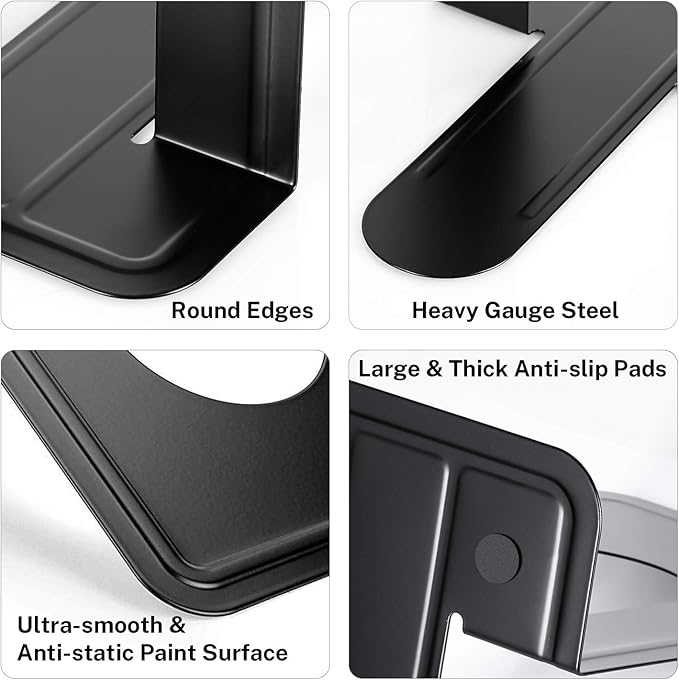 MaxGear 8.5 in Extra Large Heavy Duty Metal Book Ends, Black Universal Premium Bookends for Shelves, Non-Skid Bookend, Book Stopper for Books/Movies/CDs/Games, 8.5 x 5.9 x 7.8 in, 2 Pairs/XL