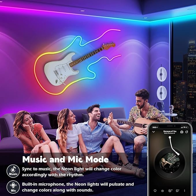SINLEY Led Neon Rope Lights,Control with App/Remote,Flexible Led Rope Lights,Multiple Modes,IP68 Outdoor RGB Neon Lights Waterproof,Music (20FT)