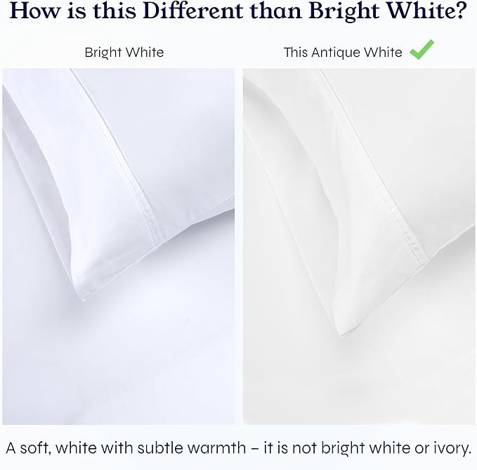 California Design Den Twin XL Sheet Sets - 100% Cotton Sheets, 400 Thread Count Sateen, Deep Pockets, Cooling and Durable Bedding for Dorm Rooms & Adults - Antique White