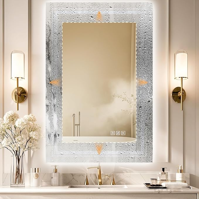 40x36 LED Mirror for Bathroom with Front and Backlit Light Up Digital Mirrors for Wall,Anti Fog,Stepless Dimmable,Tempered Silver Glass Smart Vanity Mirror for Bathroom