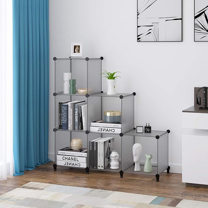 HOMIDEC 6 Light Grey Cube Storage Organizer, Modular Storage Shelf with Hammer, Cube Storage Bin Cabinet Closet Bookshelf for Living Room, Bedroom, Office, Each Cubes Size 11.8 x 11.8 inch
