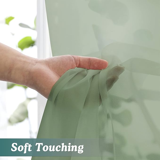 Chyhomenyc Sheer Window Curtains 144 inch Extra Long 2PCS, Airy Scarf Drapes Rod Pocket Window Treatments for Christmas/Wedding/Living Room/Anniversary, 12FT L, 42Wx144L, Sage Green