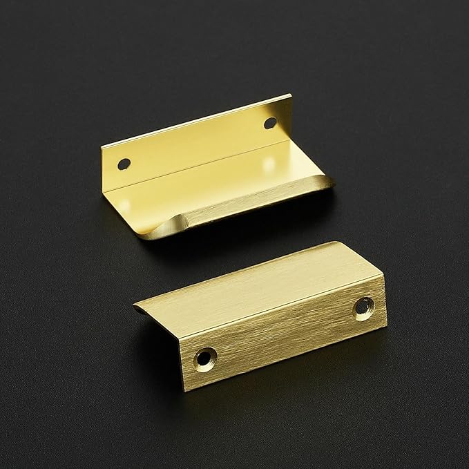 Ravinte Hardware 12 Pack Gold Cabinet Handles, 3 Inch (76mm) Finger Edge Pulls, 2 Inch Hole Center, Finger Pulls for Cabinets
