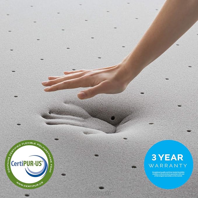 LUCID 4 Inch Bamboo Infused Memory Foam Mattress Topper - California King Size – Cooling Ventilation – Pressure Relieving Bed Topper - Mattress Pad – CertiPur Certified