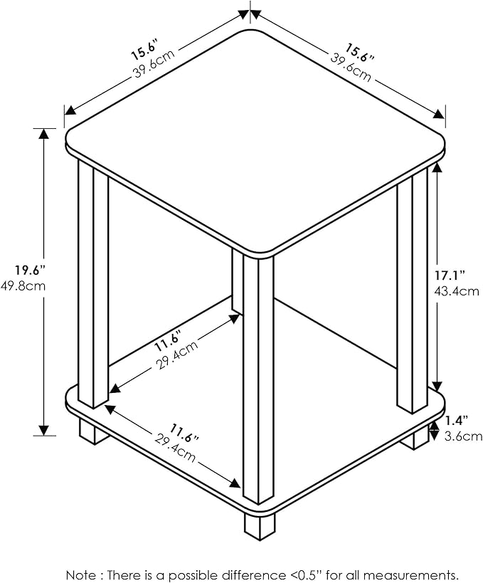 Furinno SIMPLISTIC Side Table Set of 2, 2-Tier End Table, Nightstand, Night Stand, Bedside Table, Easy Assembly, for Living Room, Bedroom, Americano