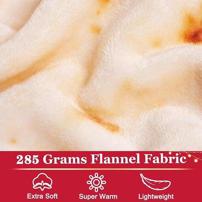Jorbest Burrito Tortilla Throw Blanket Birthday Gifts for Women Men Teen Boys Girls, Novelty Tortilla Food Blanket Funny Gifts for Adult Kids, 285 GSM Soft Flannel Taco Blanket (Beige, 80 inches)