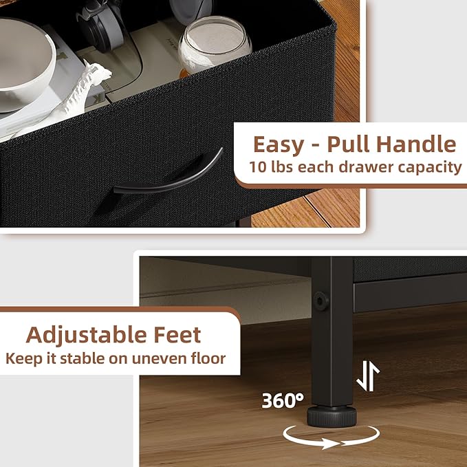 Somdot Dresser for Bedroom with 4 Drawers, Storage Organizer Chest of Drawers with Removable Fabric Bins for Closet Bedside Living Room Laundry Entryway Hallway, Black Rustic Brown