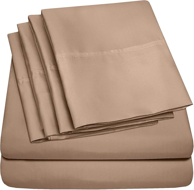 Cal King Size Bed Sheets - 6 Piece 1500 Supreme Collection Fine Brushed Microfiber Deep Pocket California King Sheet Set Bedding - 2 Extra Pillow Cases, Great Value, California King, Taupe