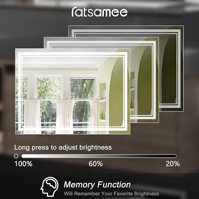 48x36 Inch Led Mirror for Bathroom with Front Light and Backlit, Dimmable Anti Fog Wall Bathroom Mirror with Led Lights, Water Proof, Decor Vanity Mirror
