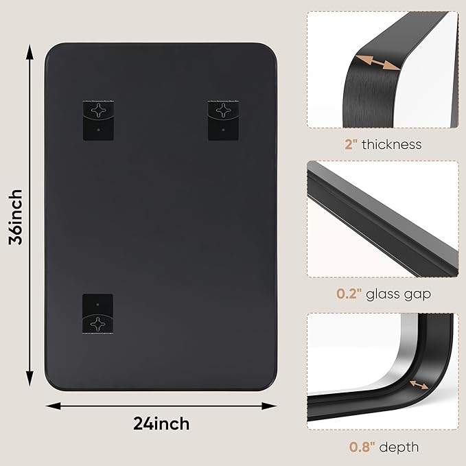 DUMOS Black Metal Framed Vanity Rounded Rectangle Bathroom Mirrors for Over Sink Wall, 36x24 Inch Large Matte Mirror, Modern Decorative for Restroom, Farmhouse, Horizontally or Vertically Hanging