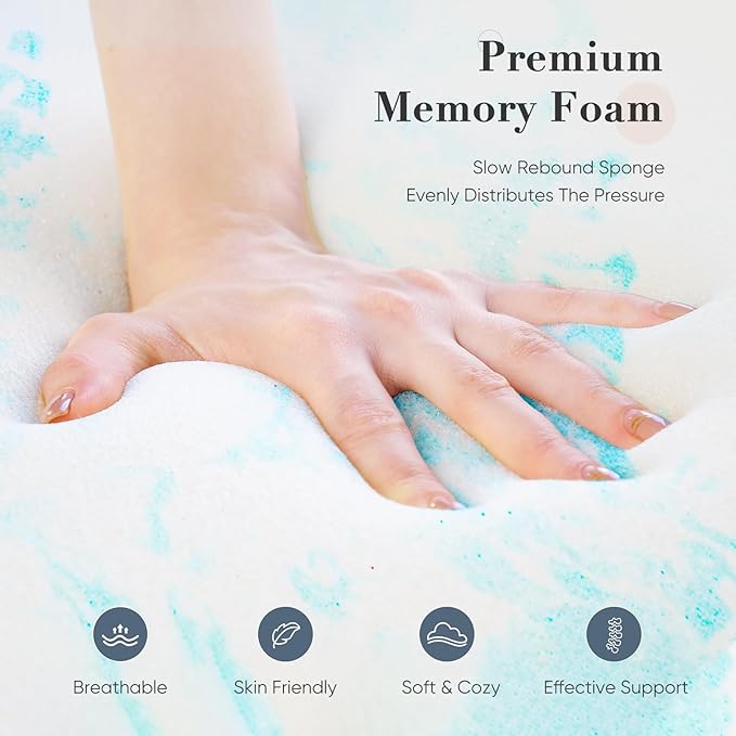 DUMOS Mattress Toppers Memory Foam Twin Size, 2 Inch Thick Bed Topper Pad Cooling Gel Infused Soft Comfy Padding Breathable for Sleeper Sofa Couch RV Camper, CertiPUR-US Certified, Blue