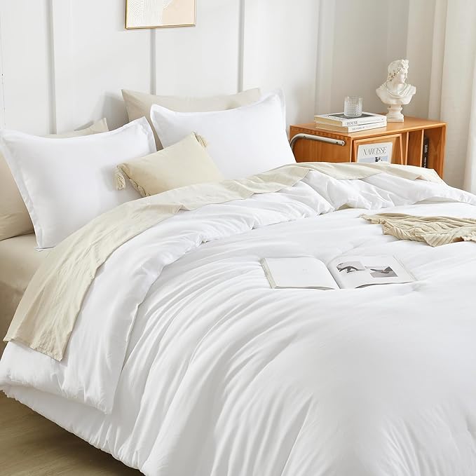 Litanika Twin XL Comforter Set White - 2 Pieces Extra Long Bed Set for College Dorm, All Season Bedding Set for Girls and Boys