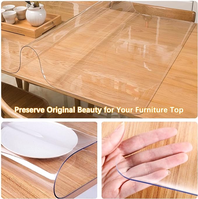 Clear PVC Table Cover Protector for Dining Room, Kitchen, Coffee Table Top Protection - Waterproof Rectangular Vinyl Tablecloth 32 x 96 Inches (8ft)