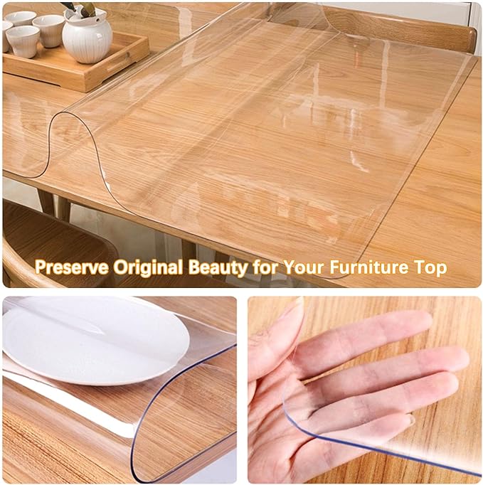 1.5mm Thick 28 x 42'' Clear Plastic Table Protector for Dining Room Waterproof PVC Table Tablecloth Cover Vinyl Desk Pad Mat Wood Furniture Coffee Glass End Hallway Table Top Surface Protection Liner