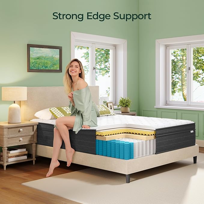 koorlian XL Twin Mattress 12 Inch - Cooling Hybrid Mattress in a Box for Back Pain Relief - Pocket Spring & Memory Foam | Fiberglass-Free, Medium Firm Feel, CertiPUR-US, 120 Nights Trial