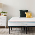 Linenspa 10” Memory Foam and Innerspring Hybrid Mattress + 14” Black Metal Platform Bedframe – Queen Mattress + Metal Folding Queen Bedframe
