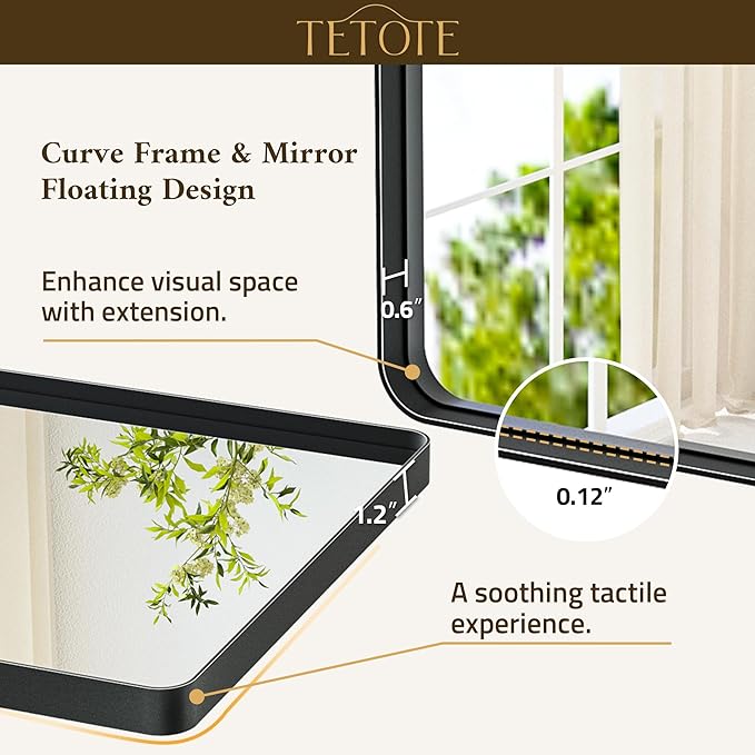 TETOTE 60 x 36 Black Mirror for Bathroom Large Black Framed Mirror for Bathroom, Tempered Glass, Wall Mounted, Entryway, Bedroom, Living Room(Horizontal/Vertical)