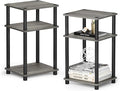 Furinno Just 3-Tier Turn-N-Tube End Table / Side Table / Night Stand / Bedside Table with Plastic Poles, 2-Pack, French Oak Grey/Black