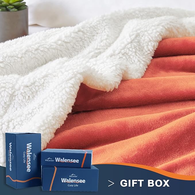 Walensee Sherpa Fleece Blanket (Queen Size 90”x90” Coral) Plush Throw Fuzzy Super Soft Reversible Microfiber Flannel Blankets for Couch, Bed, Sofa Ultra Luxurious Warm and Cozy for All Seasons