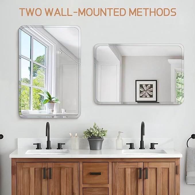 Frameless Bathroom Mirror for Over Sink,Wall Mounted Vanity Mirrors 14x18in,Rounded Rectangle Mirror Frameless with Polished Edge for Bedroom,Living Room,Entryway,Shatterproof (Horizontal/Vertical)
