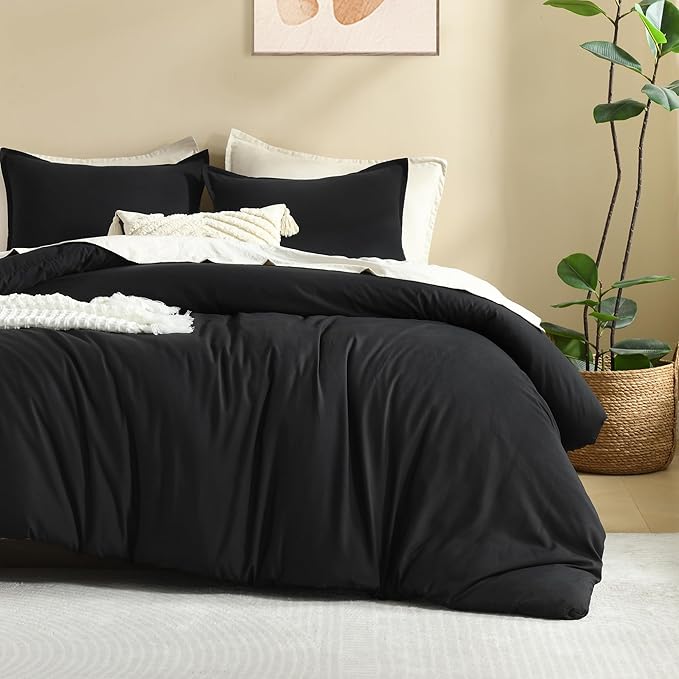 Litanika Oversized King Comforters Black Super King Plus Size, 3 Pieces Lightweight Solid Bedding Comforter Set, All Season Fluffy Bed Set (128x120In Comforter & 2 Pillowcases)