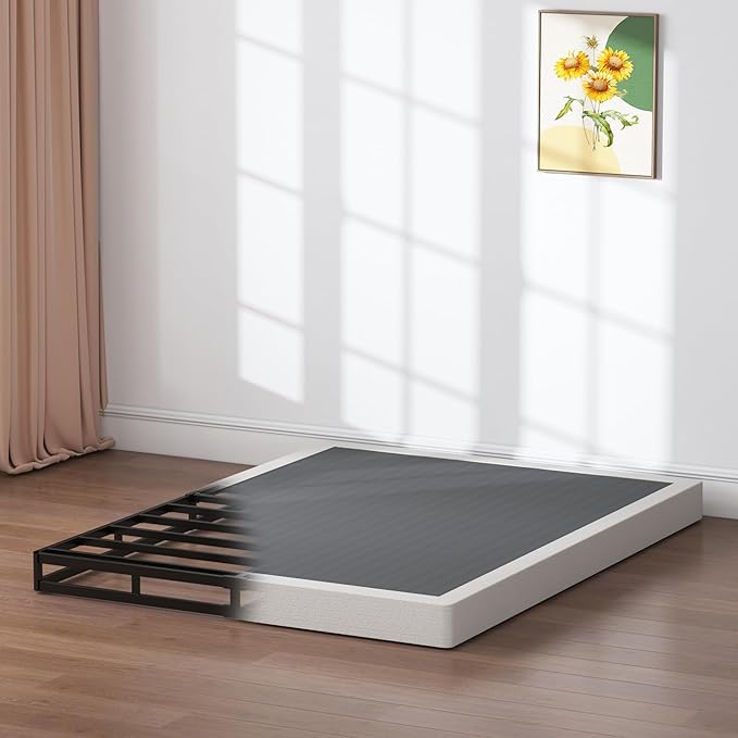 Box Spring Queen - 3 Inch Heavy Duty Low Profile Metal Queen Box Springs for Bed, Mattress Foundation, Easy Assembly,Easy Clean Cover