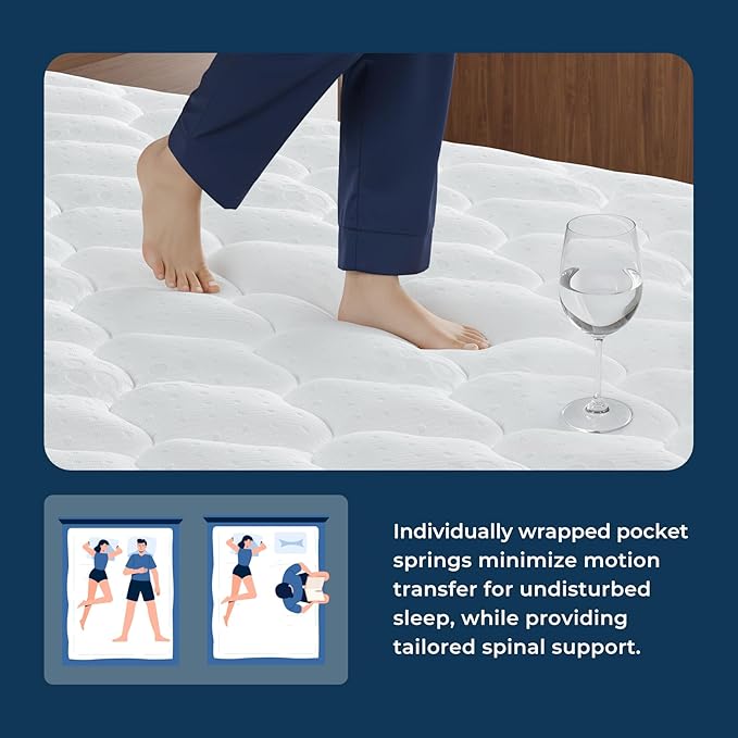 Vesgantti King Size Mattress 14 Inch, Fiberglass-Free | Cool Sleep Hybrid Mattress in a Box - Memory Foam & Pocket Springs, Ergonomic Design, Pressure Relief, Medium Firm Feel, 76"×80"×14"