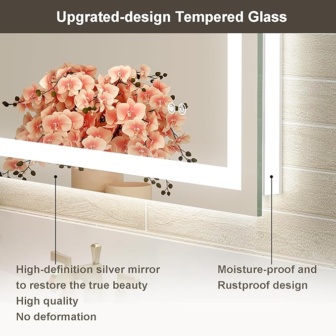 20x28 LED Bathroom Mirror with Lights, Brighter Backlit + Front Lit, Tempered Glass, Dimmable, Multiple Light Modes, Anti-Fog Lighted Bathroom Vanity Mirror for Wall, Memory Function