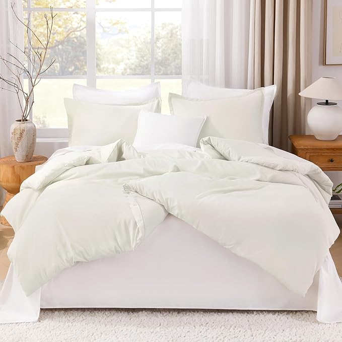 Litanika Ivory Comforter Set California King Size, 3 Pieces Cal King Lightweight Solid Bedding Comforter Set, All Season Fluffy Bed Set (104x96In Comforter & 2 Pillowcases)