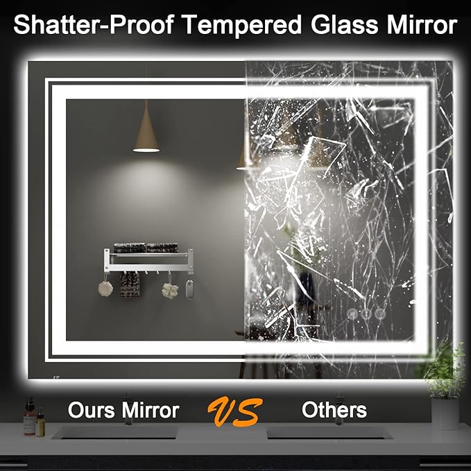 LED Bathroom Mirror, 72"X32" with Front and Backlit, Anti-Fog, Large Bathroom Vanity Mirror for Wall, Memory Function, Stepless Dimmable, Tempered Glass (Horizontal/Vertical)