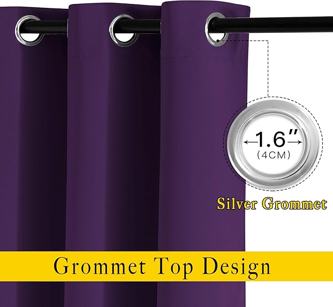 NICETOWN Blackout Royal Purple Curtains 90 inch Length - Triple Weave Energy Saving Thermal Insulated Solid Grommet Blackout Draperies for Bedroom/Living Room (1 Pair, W52 x L90)