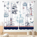 Nautical Curtains, Vintage Marine Coastal Sailboat Compass Anchor Ocean Beach Lighthouse Watercolor Blue Decorative Drapes for Bedroom Living Room Kitchen Bathroom Window 2 Panels, 42"x63" Inch