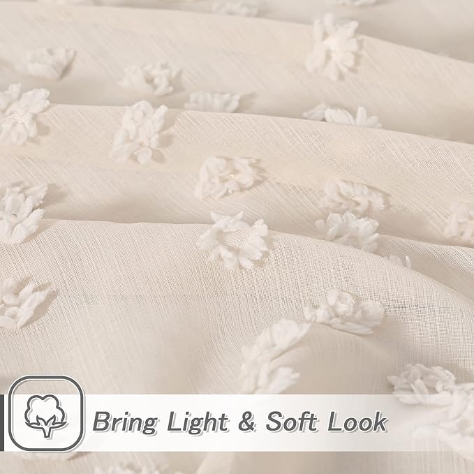 MYSKY HOME Pom Pom Beige Sheer Curtains for Bedroom Girls Room Curtains 72 Inches Long for Nursery Kids Light Filtering Boho Window Drapes, Rod Pocket, 38" Wide, 2 Panels