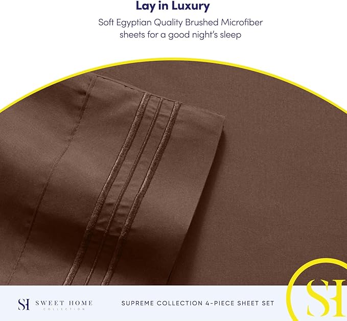 Split King Sheets - Breathable Luxury Sheets with Full Elastic & Secure Corner Straps Built In - 1800 Supreme Collection Extra Soft Deep Pocket Bedding Set, Sheet Set, Split King Size, Brown