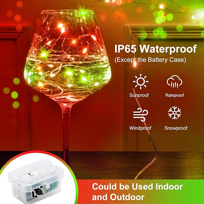 ZGWJ 12 Pack Christmas Fairy Lights Battery Operated, 7ft 20LED Mini Fairy String Lights Silver Wire 3 Modes Waterproof for Christmas Tree DIY, Parties, Bedroom Decorations Red&Green