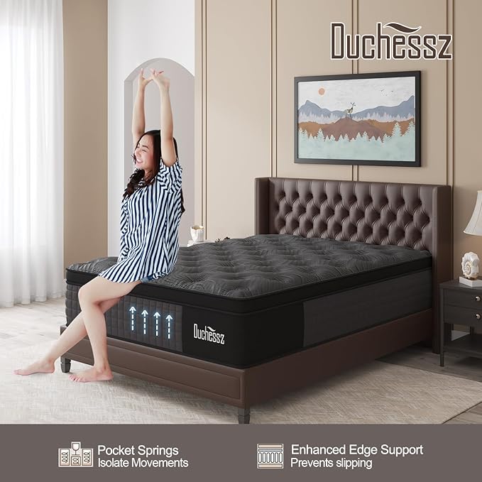 Twin Mattress, 12 Inch Hybrid Mattresses Black with Gel Memory Foam and Individually Pocket Innerspring Euro Top Medium Firm for Motion Isolation, Edge Support