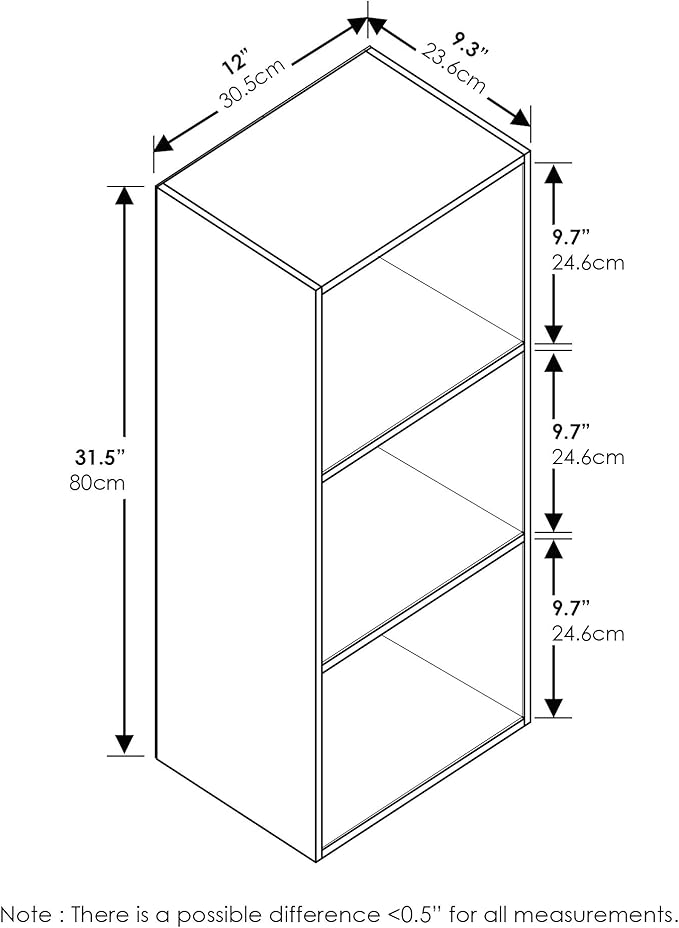 Furinno LUDER Book Shelf, 3-Cube Bookshelf, Bookcase, 9.3" x 12" x 31.5", for Living Room, Bedroom, Home Office, White/Pink