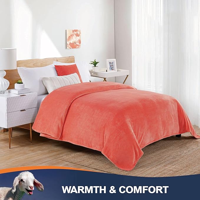 Walensee Fleece Blanket Plush Throw Fuzzy Lightweight (Twin Size 60x80 Coral) Super Soft Microfiber Flannel Blankets for Couch, Bed, Sofa Ultra Luxurious Warm and Cozy for All Seasons