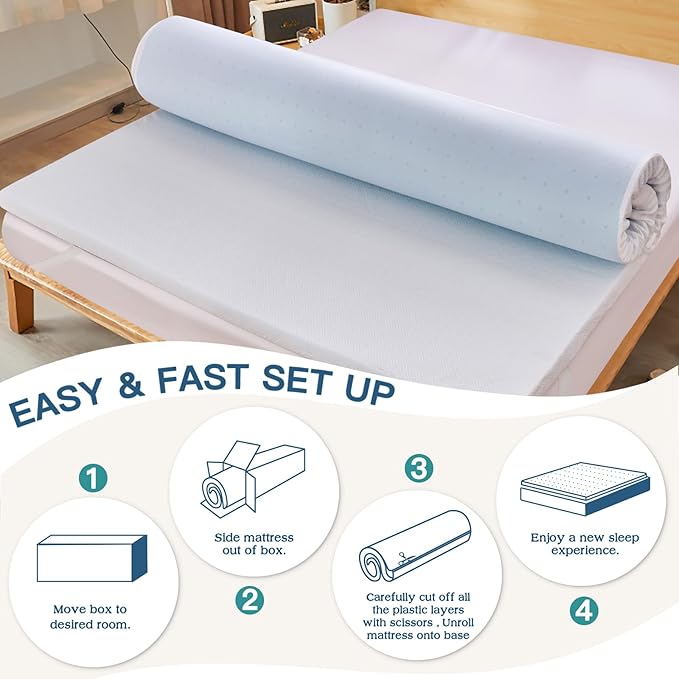 Airensky Queen Mattress Topper, Cooling Gel Infused Memory Foam Topper with Removable Skin-Friendly Cover, Bed Topper for Pressure Relief Back Pain, CertiPUR-US Certified, 3 Inch, 60"x80"