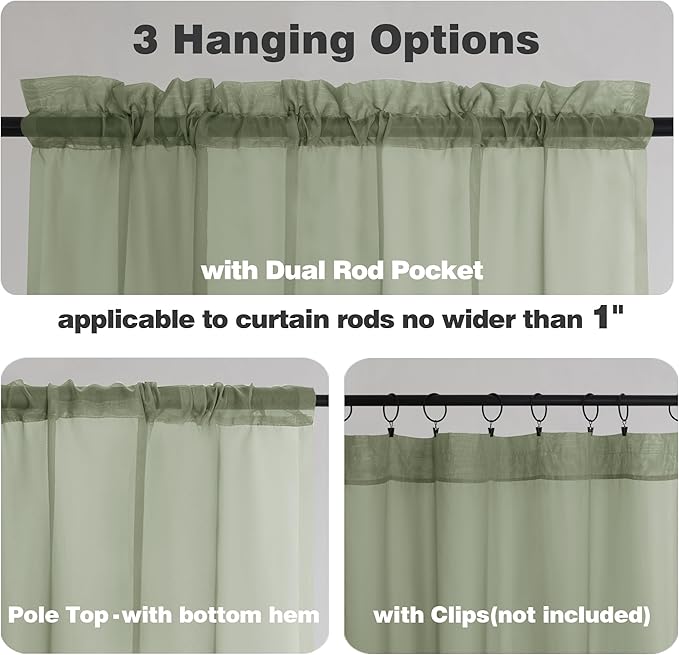 Chyhomenyc Sage Green Sheer Curtains 78 Inches Long 2 Panels Set for Living Room, Light Filtering Voile Lightweight Bedroom Curtains, Rod Pocket Solid Window Treatment Drapes, Each 42W x 78L