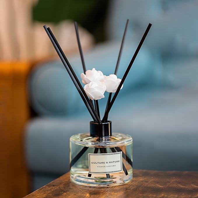CULTURE & NATURE Reed Diffuser Set 6.7oz (200ml) French Perfume Scented Diffuser with Sticks Home Fragrance Reed Diffuser for Bathroom Shelf Decor