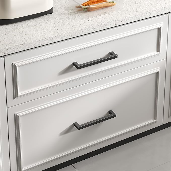 goldenwarm 100 Pack 5 Inch Black Cabinet Handles Matte Black Drawer Pulls Stainless Steel Cabinets Hardware Square Bar Modern for Kitchen Bathroom Cupboard