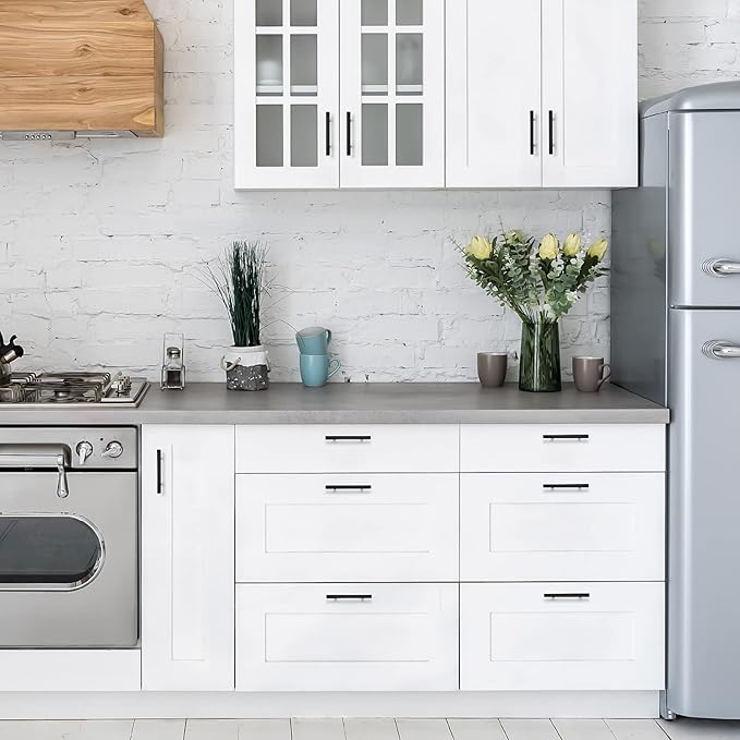 Ravinte Black Cabinet Handles 30 Pack - 4 Inch Matte Square Pulls, Kitchen Hardware 6-3/8 Inch Overall Length, Drawer Pulls