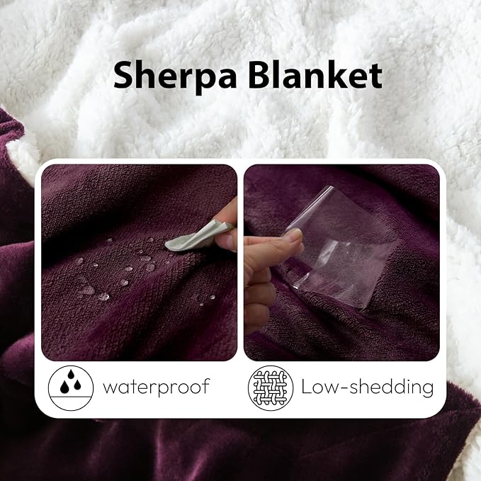 NANPIPER Sherpa Blanket Twin Size for Couch, Warm and Lightweight Throw, Soft Fuzzy Plush Fleece for Winter, Plum Purple 60x80 Inches