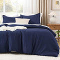 Litanika Comforters Navy Blue Super King Size, 3 Pieces Lightweight Solid Bedding Set & Collections, All Season Fluffy Bed Set (120x120In Comforter & 2 Pillowcases)