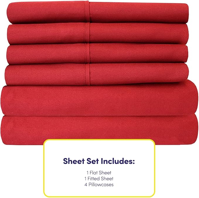 Sweet Home Collection 6 Piece 1500 Supreme Collection Brushed Microfiber Deep Pocket Sheet Set-2 Extra Pillow Cases, Great Value, Rv Short Queen, Samba Red
